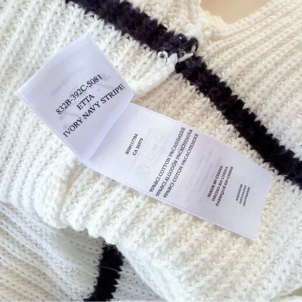 Rails Etta Sweater Vest - Sleeveless Knit Pullover Mock Neck Ivory Navy Stripe M